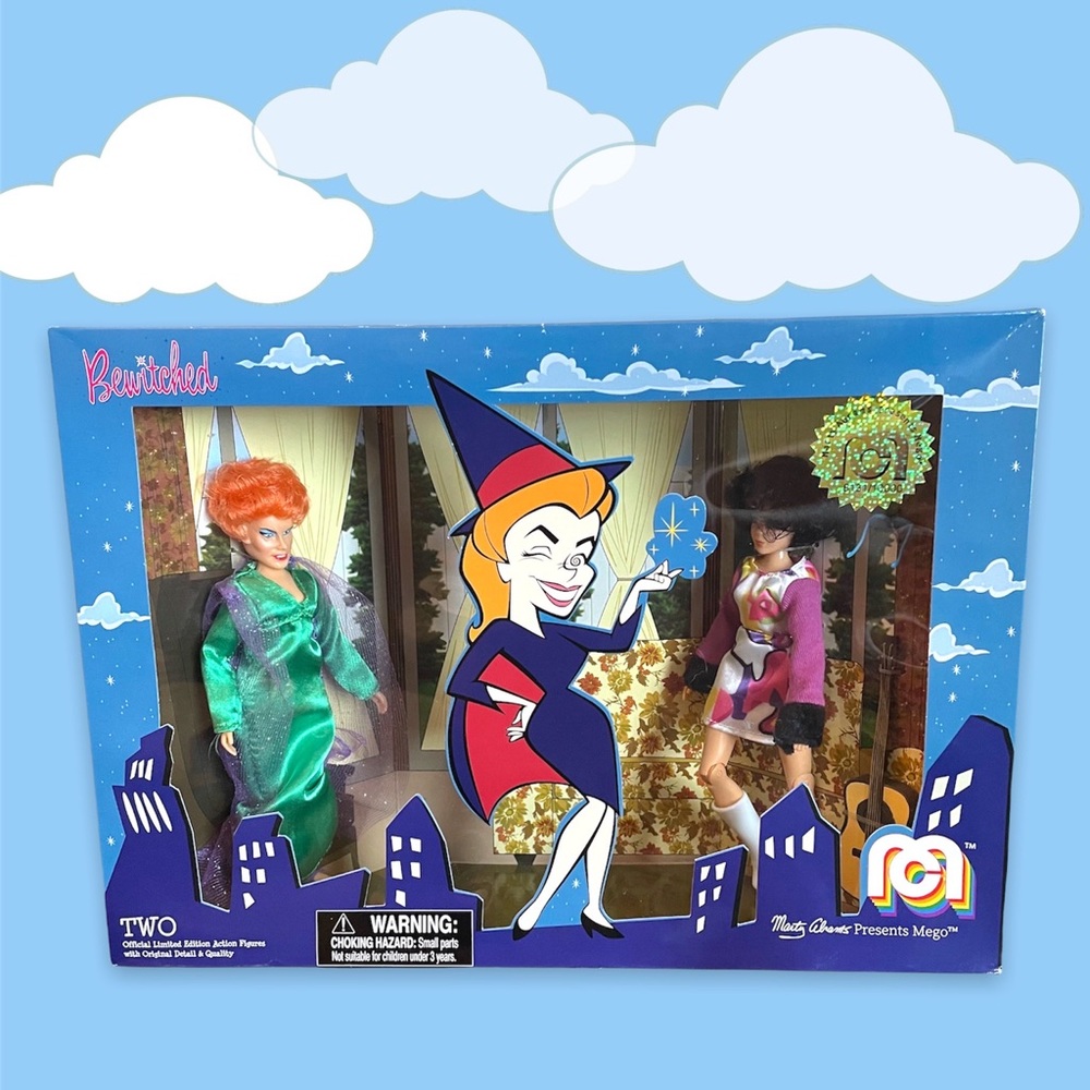 SOLD! MEGO 2018 Bewitched 2 Figure Set 8" Endora &  groovy Serena dolls